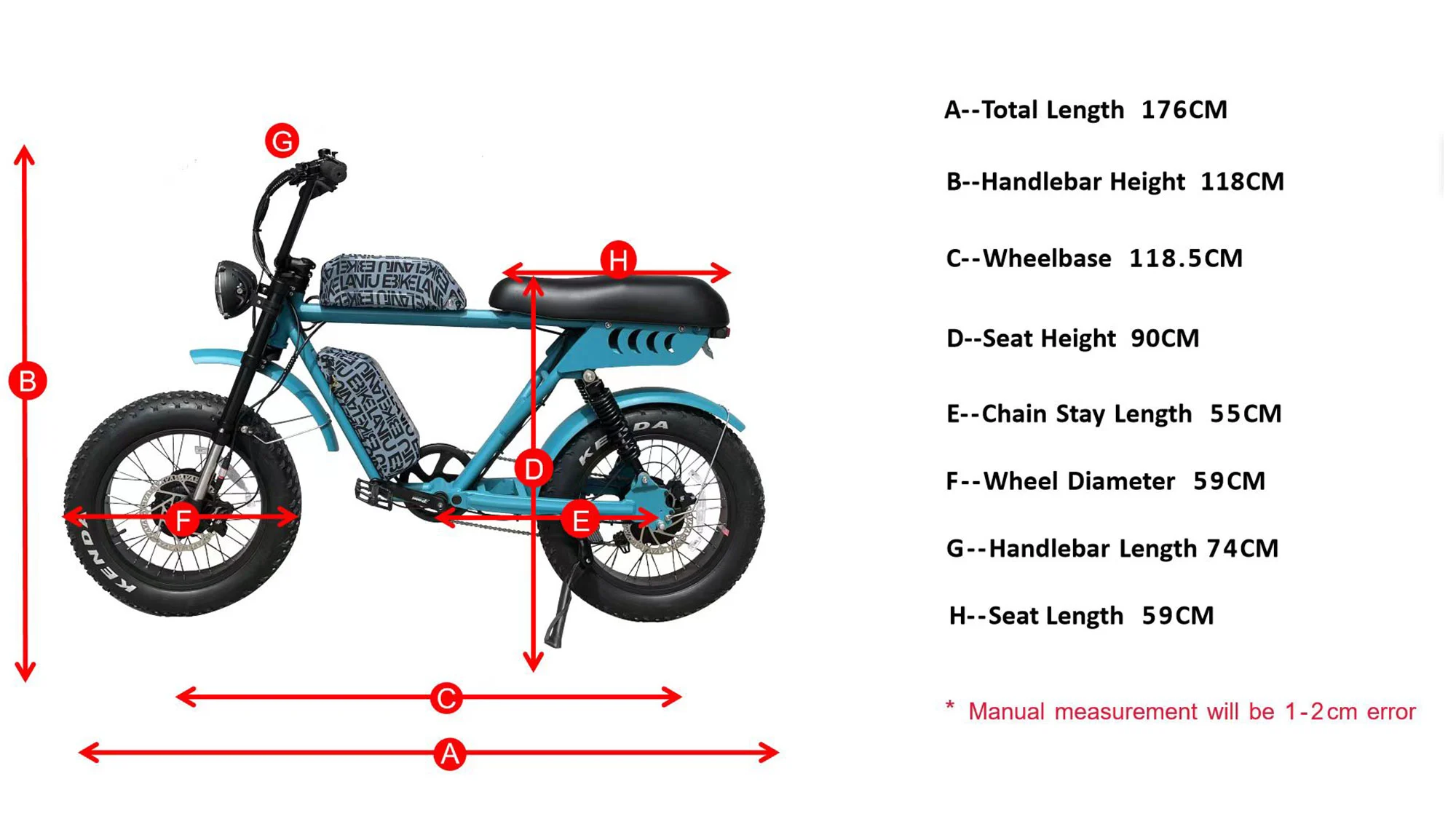 Geometria della bici elettrica a doppia batteria a doppio motore 52V