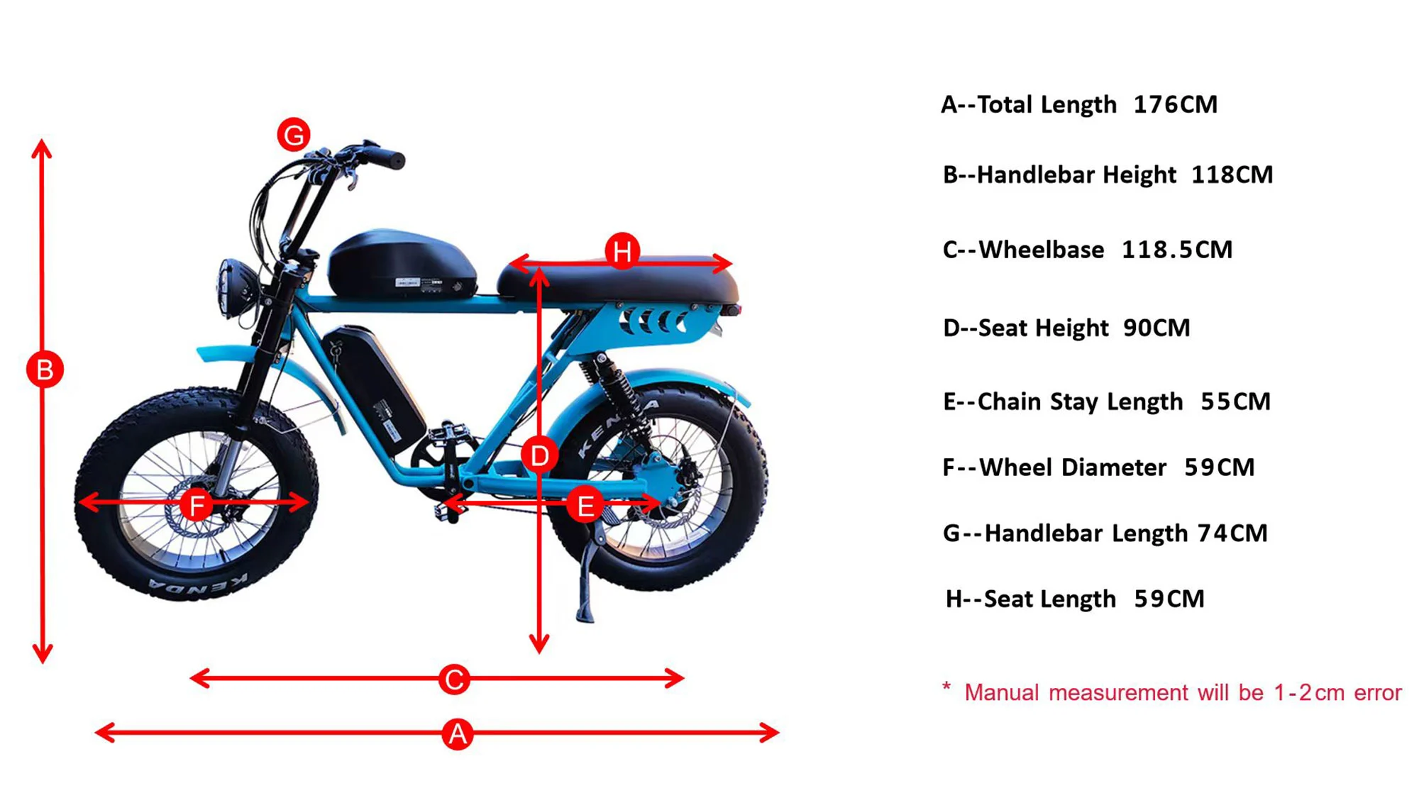 Geometria della bici elettrica a doppia batteria con pneumatici grassi