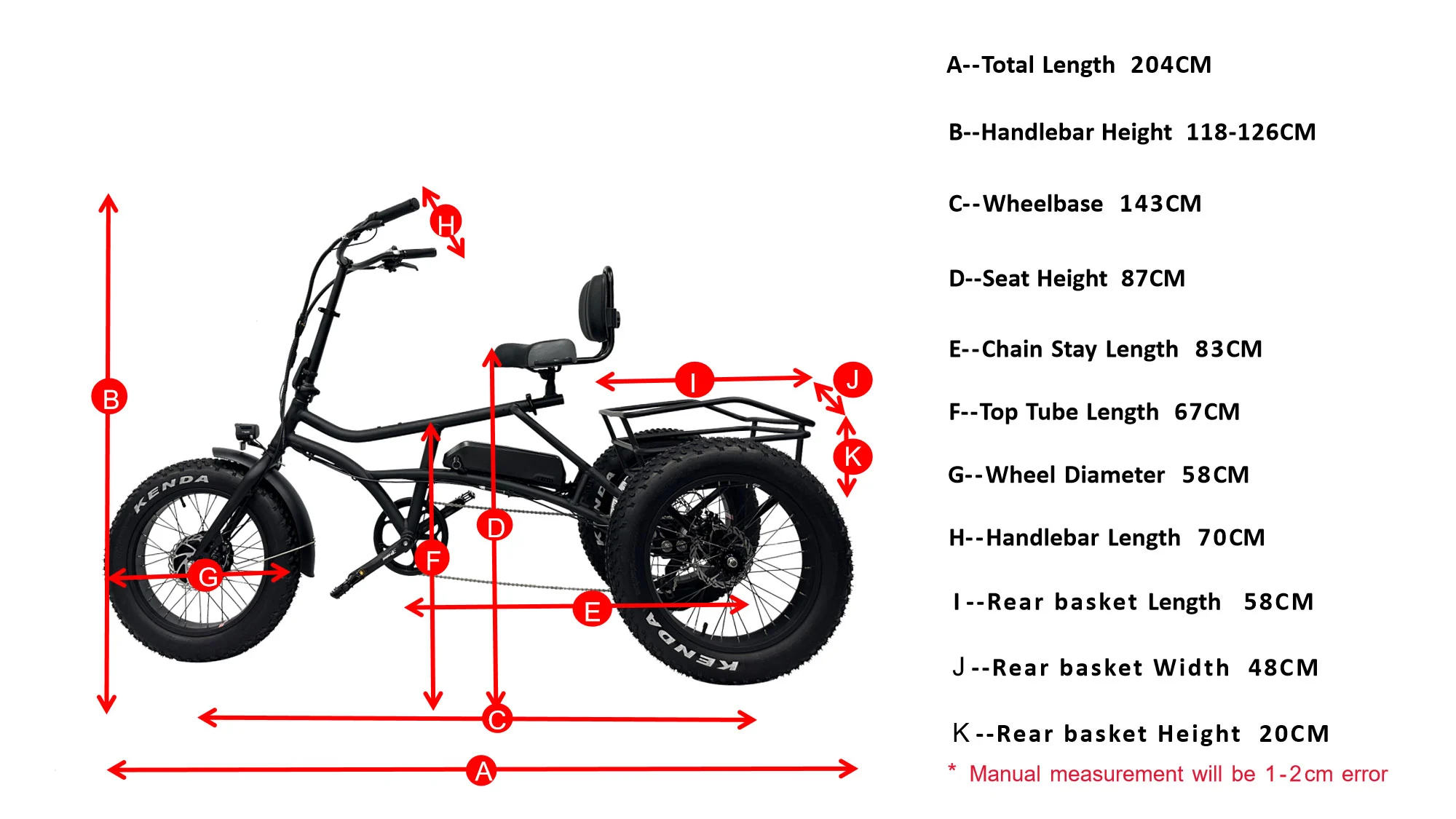 Geometria della bici elettrica reclinabile a tre ruote